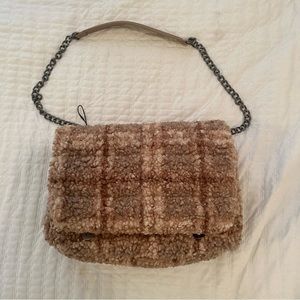 ZARA Fleece Zara Bag, Size Medium. Cross body tweed bag, Plaid.